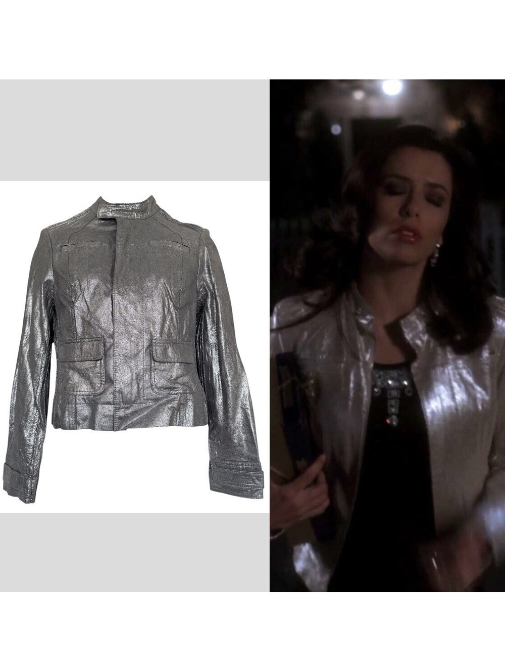 ASO Gabrielle Solis Genuine Leather Silver Bebe Jacket Size Small
